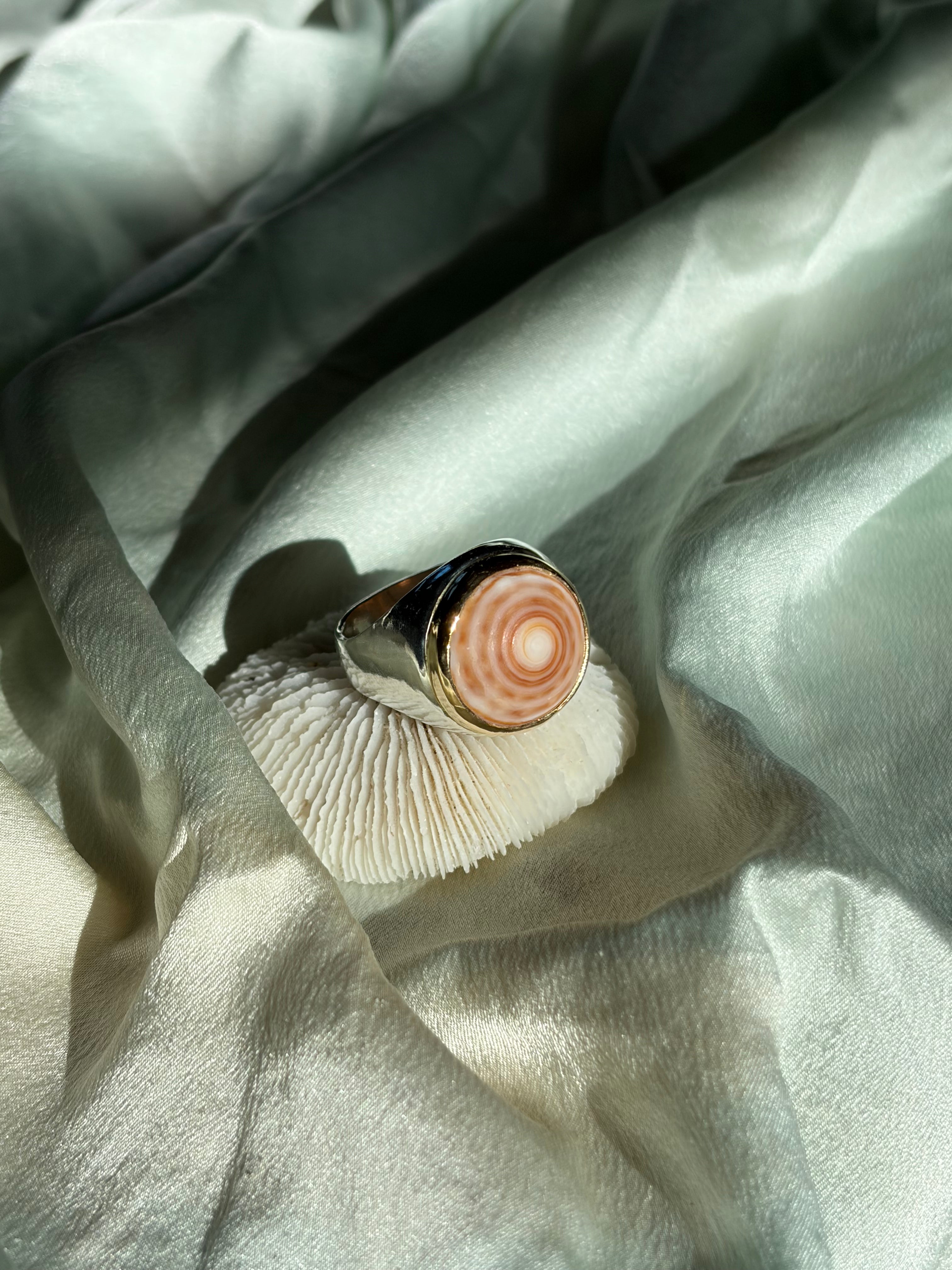 The Silver & Gold Puka Ring - Brown Swirl